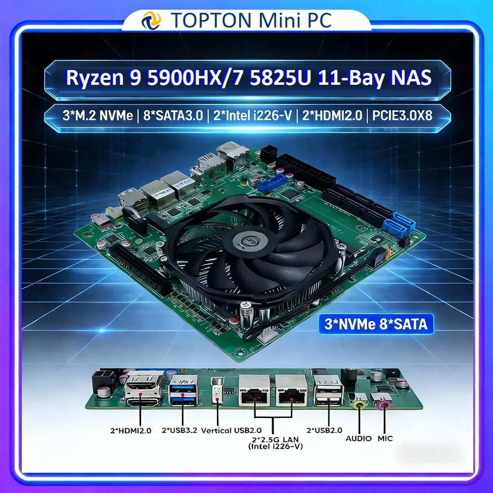 Topton 11-Bay NAS Gaming Mothe - Nas Motherboard 8 Sata Mini Itx recension och pris